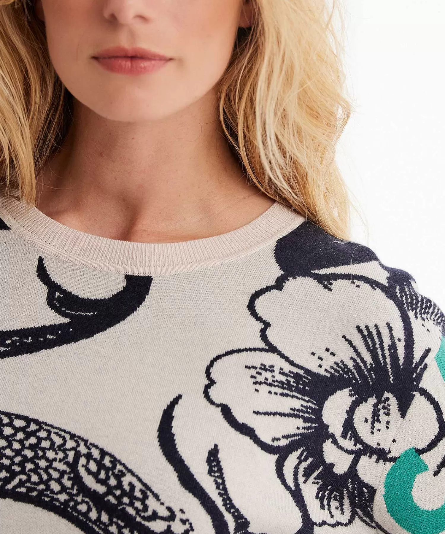 Truien^Marc Cain Sports Jacquard Trui Met Bloemenprint En Bies