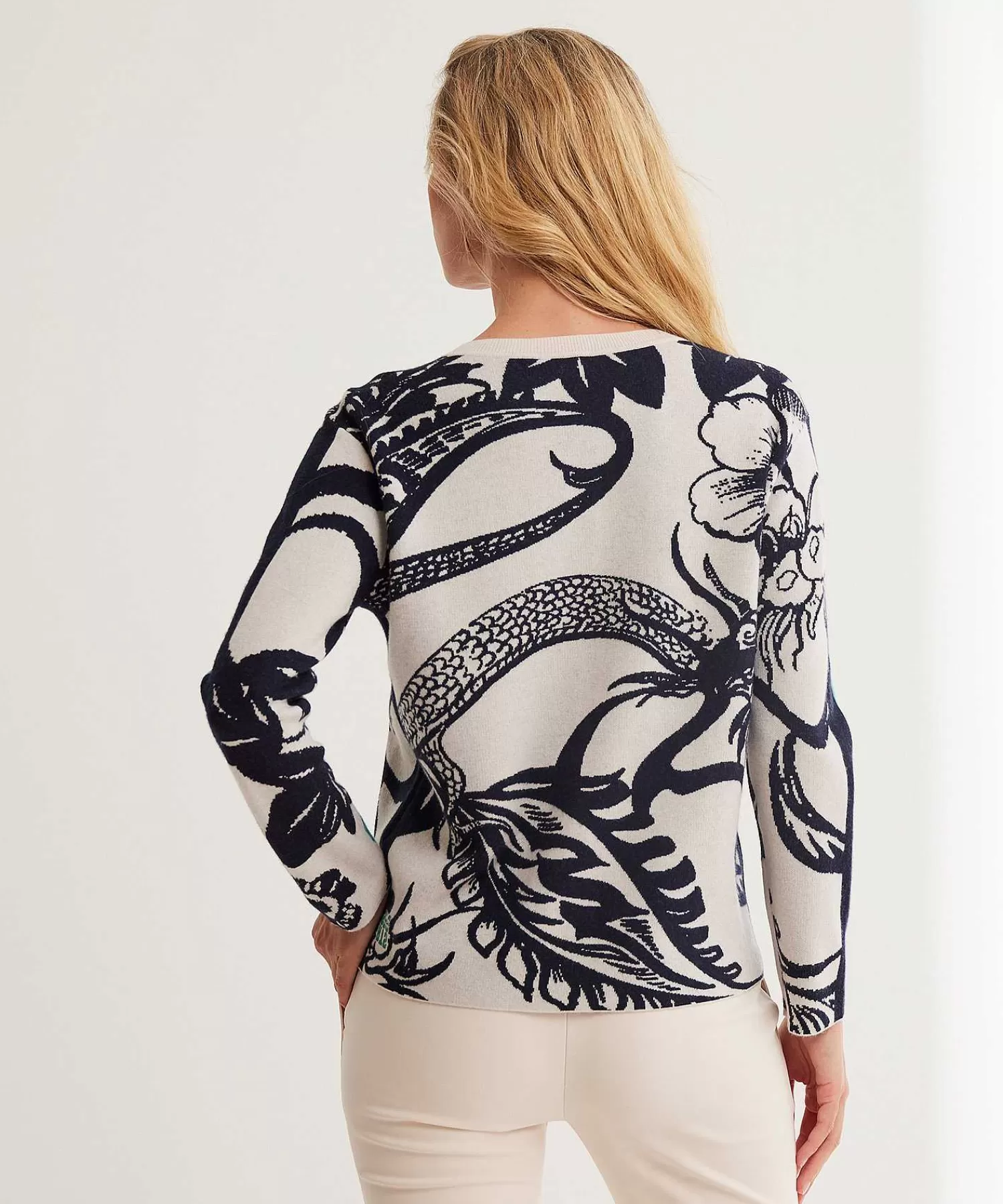 Truien^Marc Cain Sports Jacquard Trui Met Bloemenprint En Bies