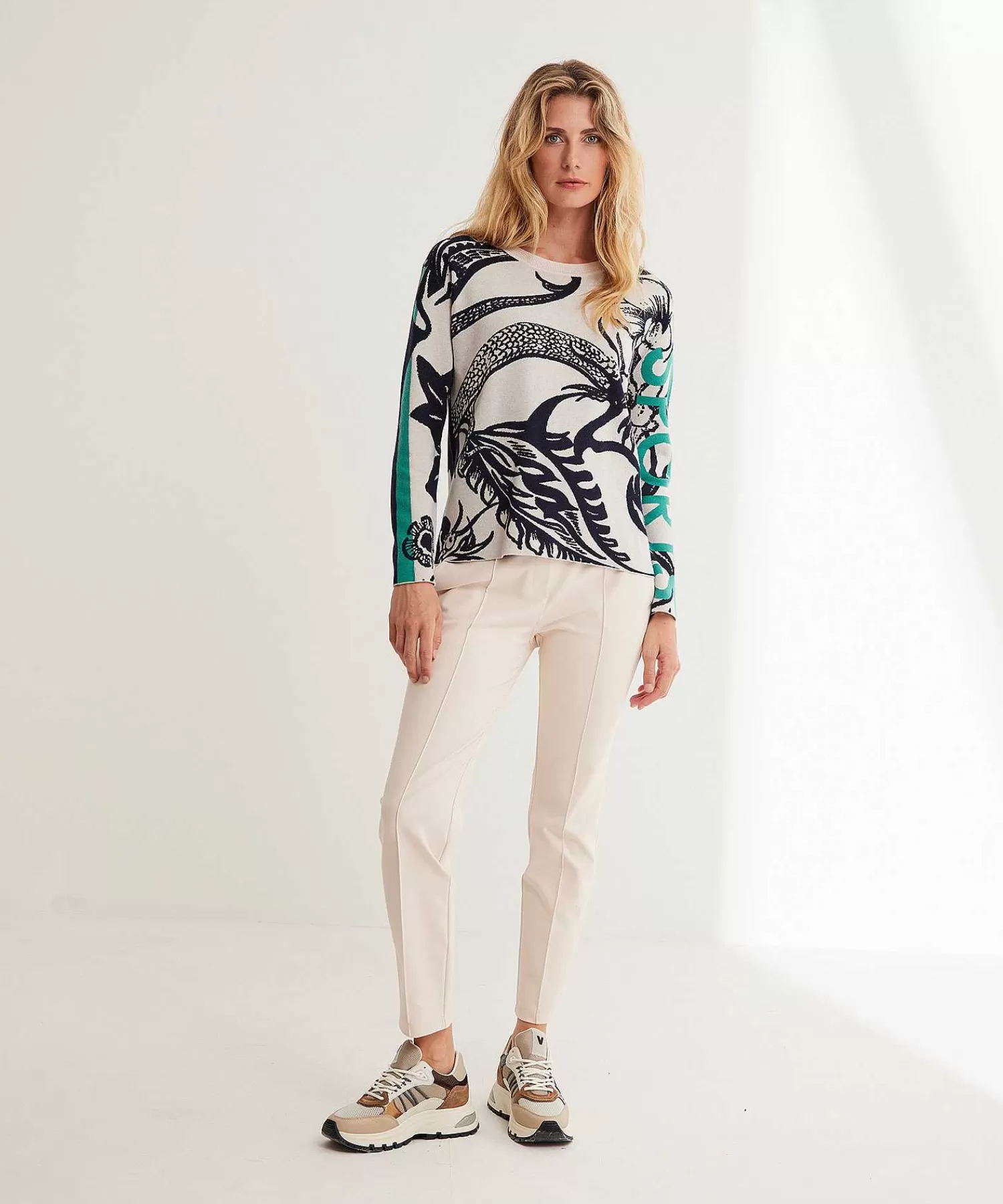 Truien^Marc Cain Sports Jacquard Trui Met Bloemenprint En Bies